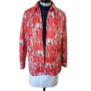 1970s Red White & Blue Abstract Print Dagger Collar Shaket w/Patch Pockets, Sz M